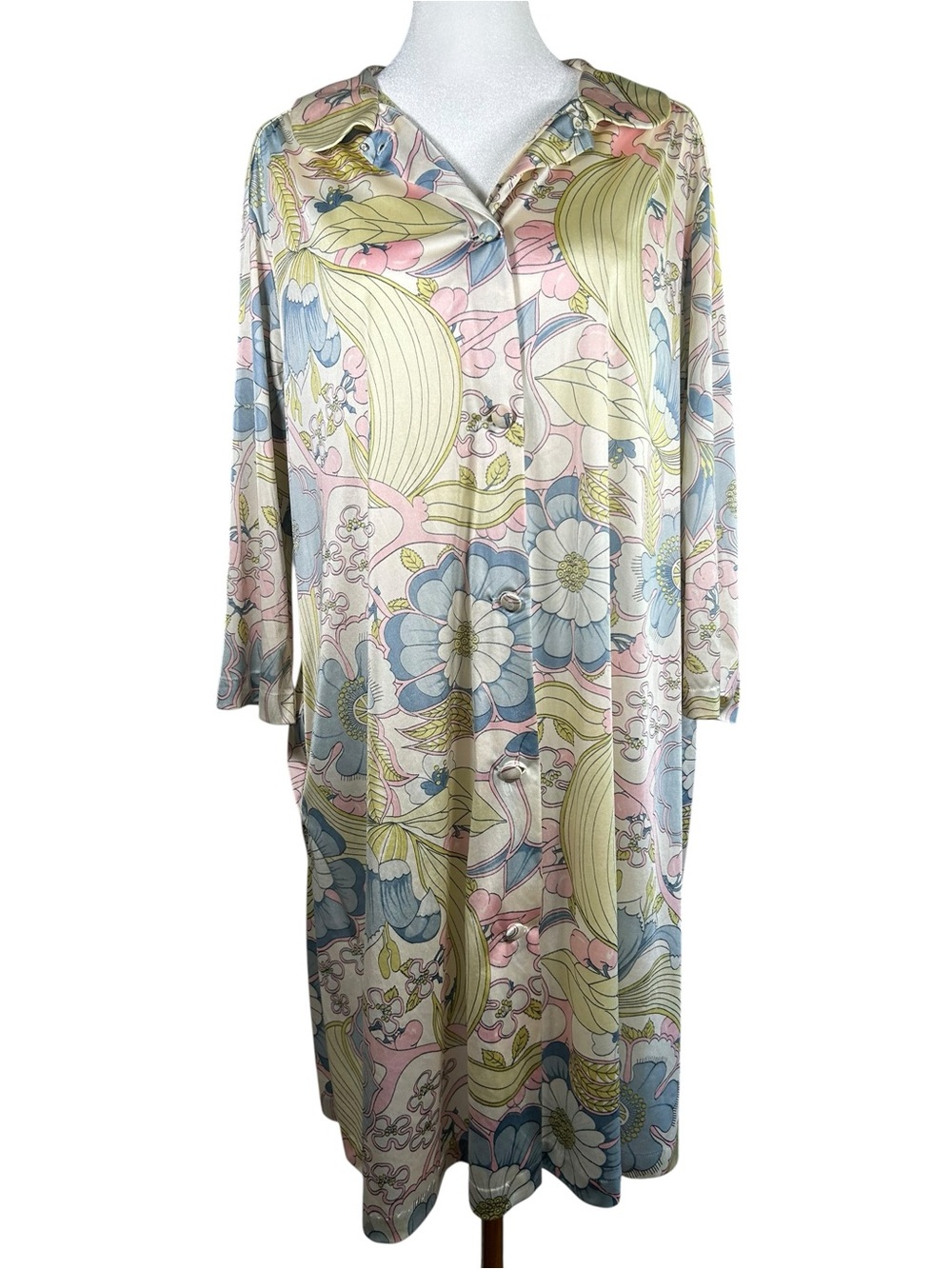 Vintage Grandmacore Vanity Fair Pastel Psychedelic Floral Nylon Robe Sleep Dress